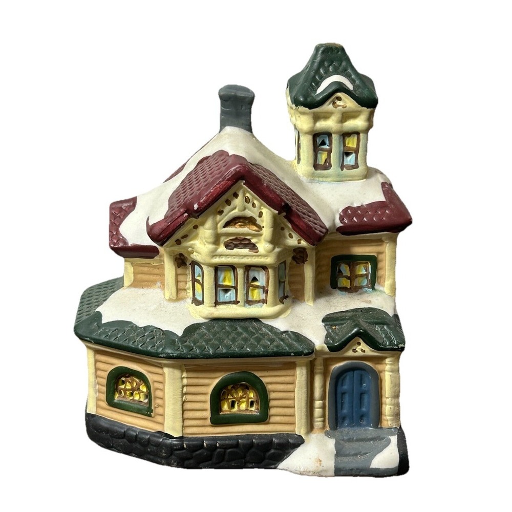 Snowy Ceramic Christmas Village Square House Winter Decor Cozy 2005 Winter Vtg